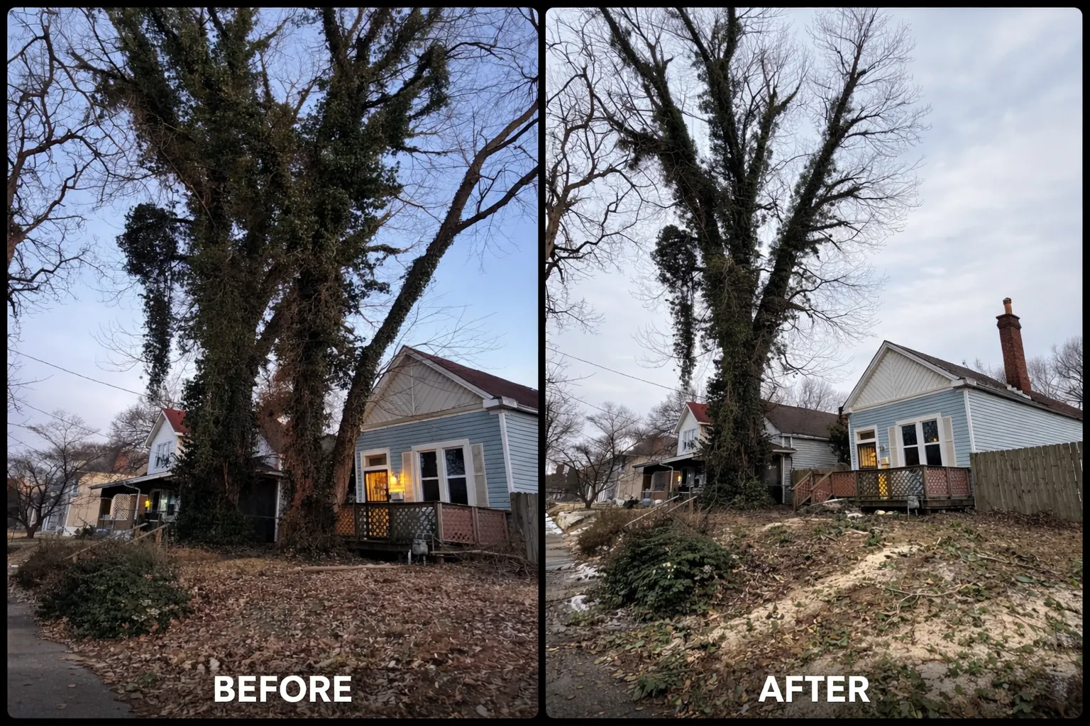 Before and after land clearing project in Louisville